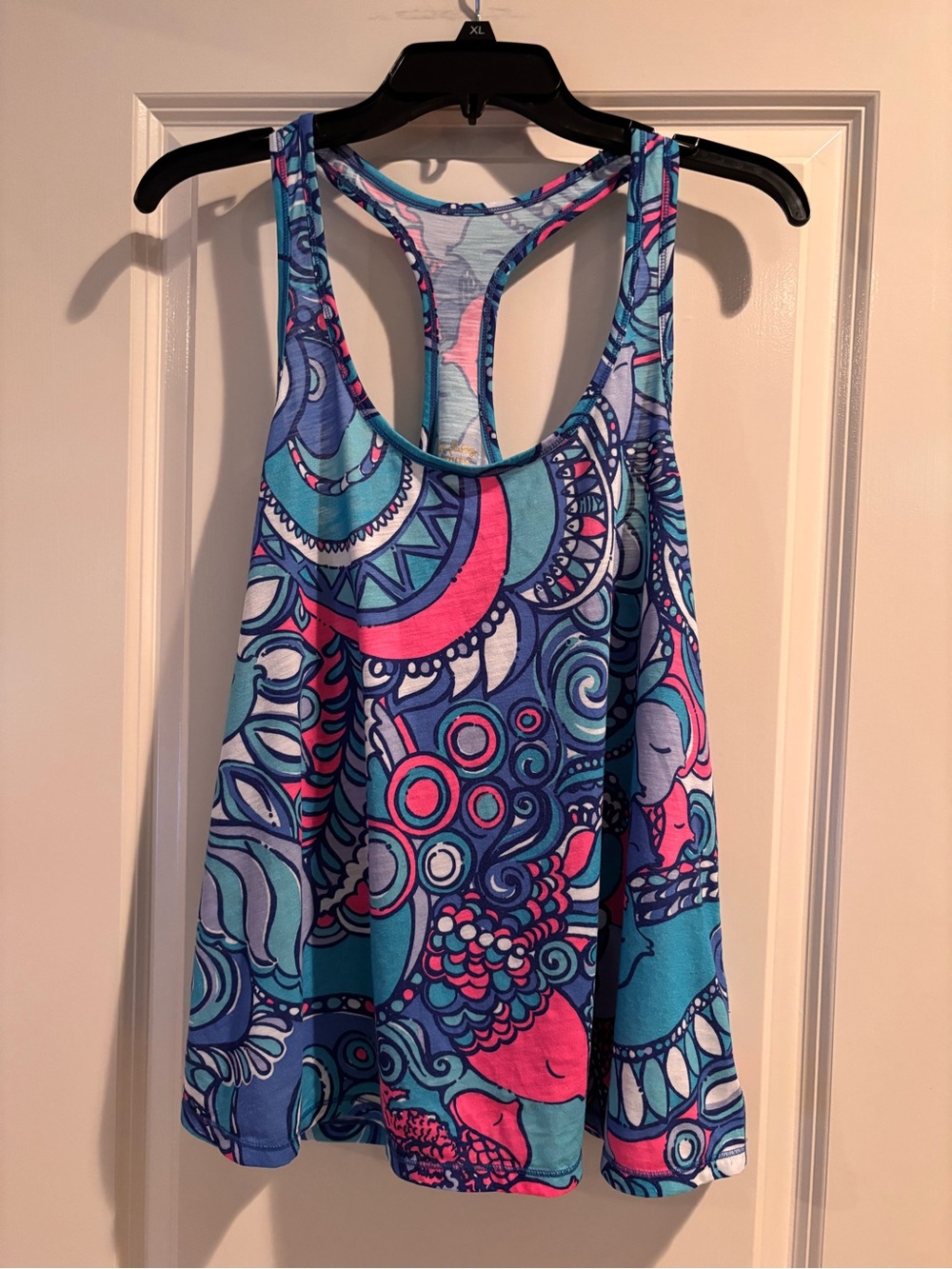 Lilly Pulitzer Luxletic Racerback Tank Top Blue Pink Print Large